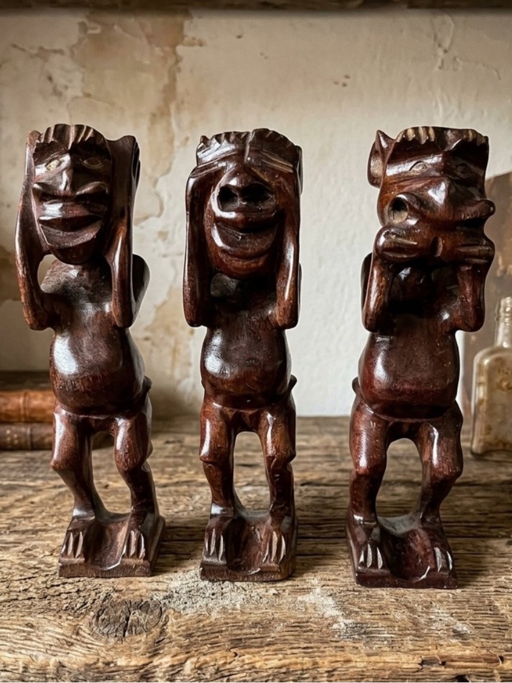 VINTAGE AFRICAN CARVED art
See No Evil, Hear No Evil, Speak No Evil
Folksy